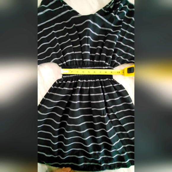 Striped black mini dress. Open back. Wide arms. Size small. - Picture 5 of 6
